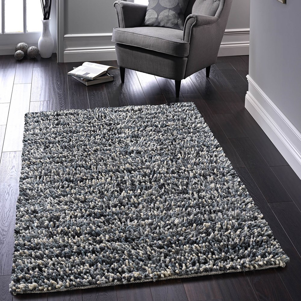 Rocks Shaggy Wool Rugs in Grey